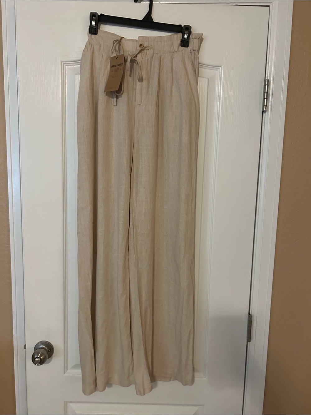 Thread & Supply Wide-Leg Drawstring Pants in Beige